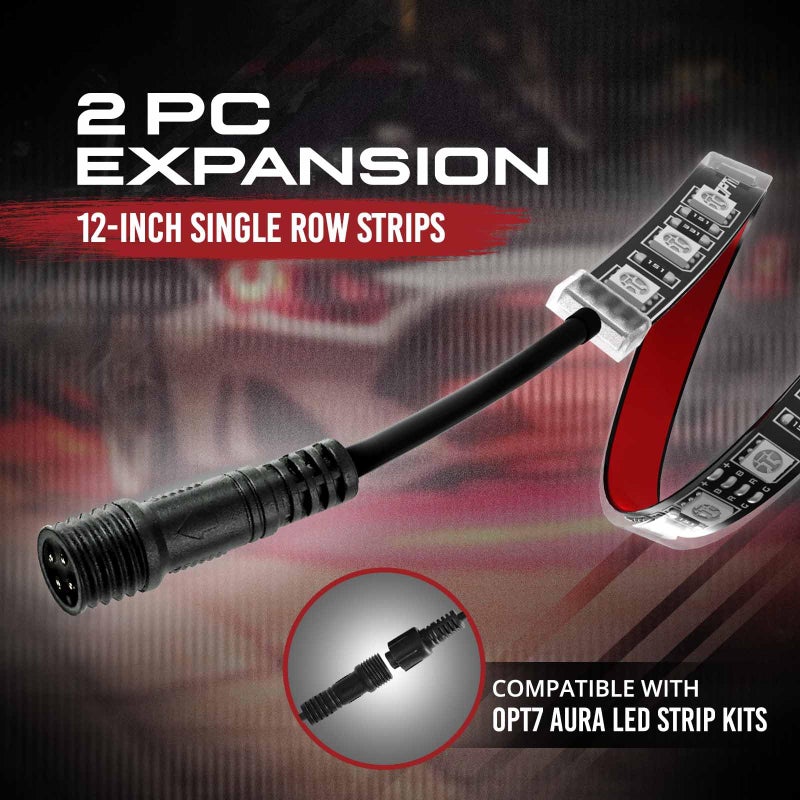 OPT7 Aura Single Row Expansion Pack - 2pc 12â€ RGB Multicolor LED Strips w/Splitters and Extension Wires for Interior, Wheel Well, Grille, Motorcycle, Golf Cart, Car, Boat Underglow Lights - Image 2